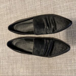 Vince Nikita Leather Calf Hair Black Loafers 9.5